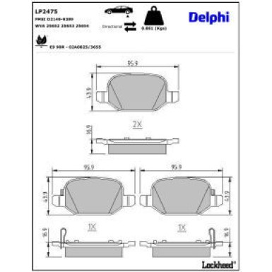 Delphi Bremsbelagsatz, Scheibenbremse LP2475 Delphi Bremsbelagsatz, Scheibenbremse LP2475