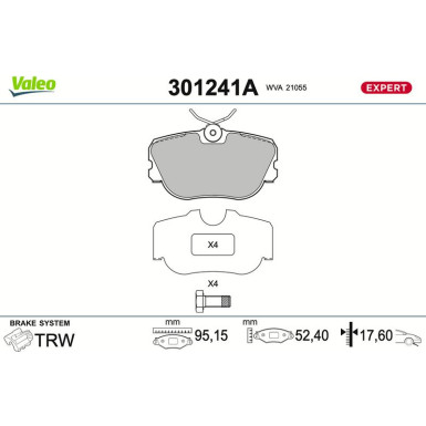 Valeo Bremsbelagsatz, Scheibenbremse EXPERT 301241A