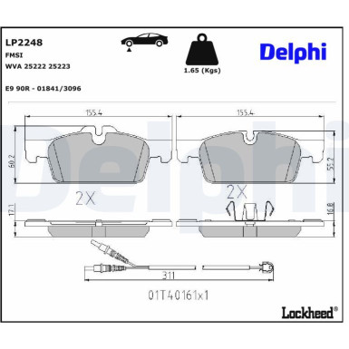 Delphi | Bremsbelagsatz, Scheibenbremse | LP2248