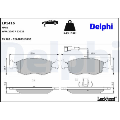 Delphi | Bremsbelagsatz, Scheibenbremse | LP1416