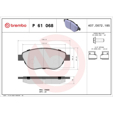 Brembo Bremsbelagsatz, Scheibenbremse PRIME LINE P 61 068
