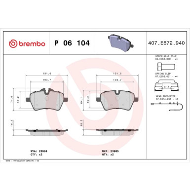 Brembo Bremsbelagsatz, Scheibenbremse PRIME LINE P 06 104