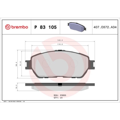 Brembo Bremsbelagsatz, Scheibenbremse PRIME LINE P 83 105