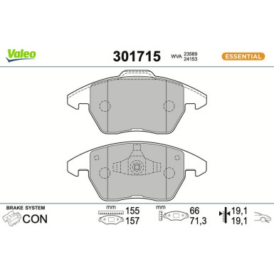 Valeo Bremsbelagsatz, Scheibenbremse ESSENTIAL 301715