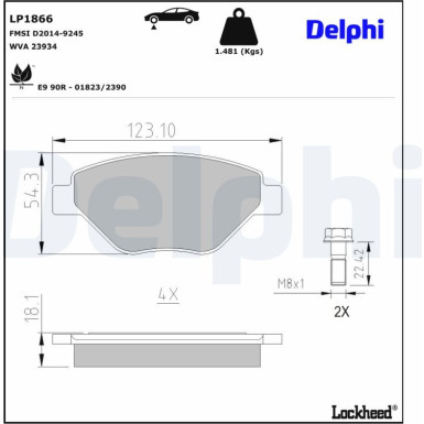 Delphi | Bremsbelagsatz, Scheibenbremse | LP1866