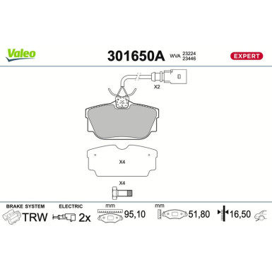 Valeo Bremsbelagsatz, Scheibenbremse EXPERT 301650A