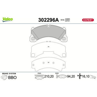Valeo | Bremsbelagsatz, Scheibenbremse | 302296A
