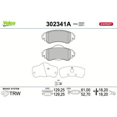 Valeo Bremsbelagsatz, Scheibenbremse EXPERT 302341A