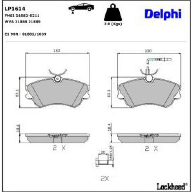 Delphi Bremsbelagsatz, Scheibenbremse LP1614
