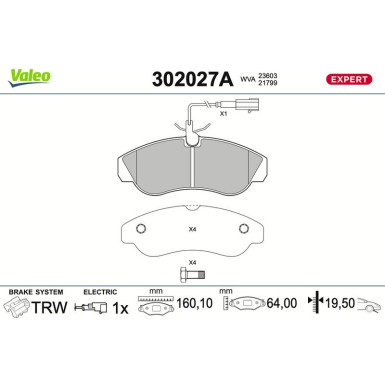 Valeo Bremsbelagsatz, Scheibenbremse EXPERT 302027A