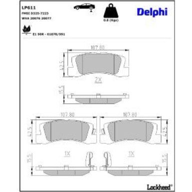 Delphi Bremsbelagsatz, Scheibenbremse LP611