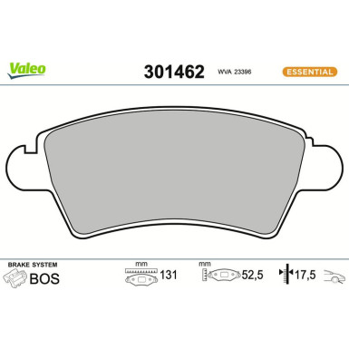 Valeo Bremsbelagsatz, Scheibenbremse ESSENTIAL 301462