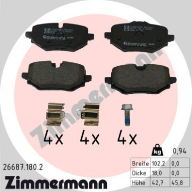 Zimmermann | Bremsbelagsatz, Scheibenbremse | 26687.180.2