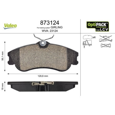 Valeo Bremsbelagsatz, Scheibenbremse OPTIPACK for LCV 873124