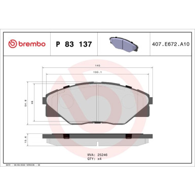 Brembo | Bremsbelagsatz, Scheibenbremse | P 83 137