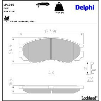 Delphi Bremsbelagsatz, Scheibenbremse LP1010