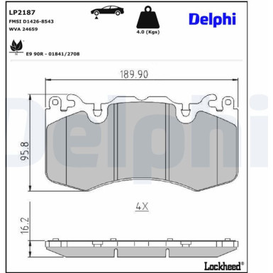 Delphi | Bremsbelagsatz, Scheibenbremse | LP2187