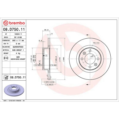 Brembo Bremsscheibe PRIME LINE - UV Coated 08.D750.11