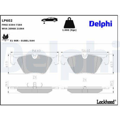 Delphi | Bremsbelagsatz, Scheibenbremse | LP602
