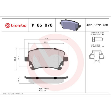 Brembo Bremsbelagsatz, Scheibenbremse PRIME LINE P 85 076