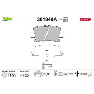 Valeo | Bremsbelagsatz, Scheibenbremse | 301849A