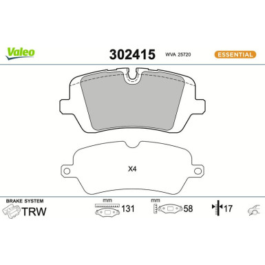 Valeo Bremsbelagsatz, Scheibenbremse ESSENTIAL 302415
