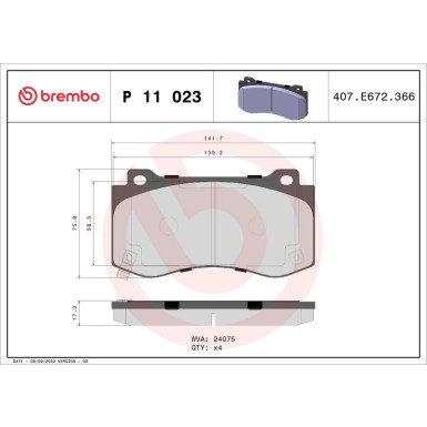 Brembo | Bremsbelagsatz, Scheibenbremse | P 11 023