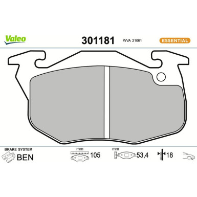 Valeo Bremsbelagsatz, Scheibenbremse ESSENTIAL 301181