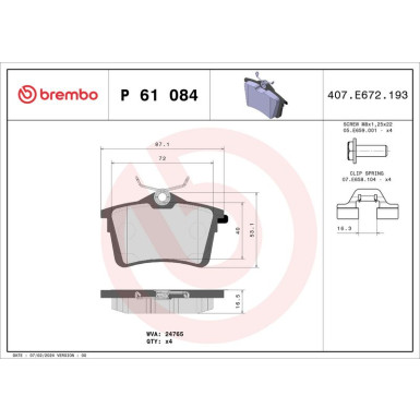 Brembo Bremsbelagsatz, Scheibenbremse PRIME LINE P 61 084