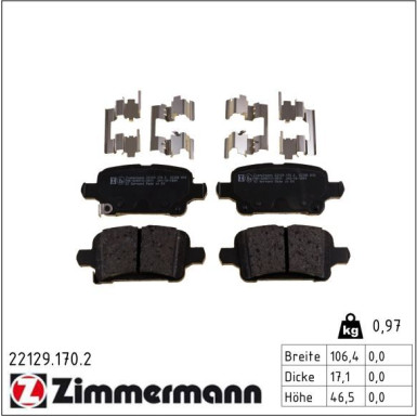 Zimmermann Bremsbelagsatz, Scheibenbremse 22129.170.2