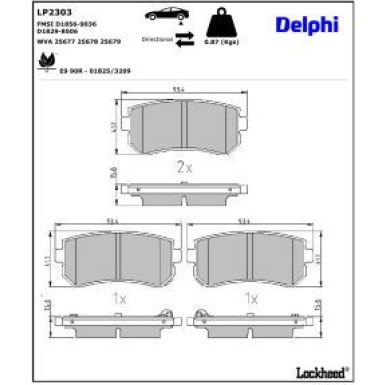 Delphi Bremsbelagsatz, Scheibenbremse LP2303 Delphi Bremsbelagsatz, Scheibenbremse LP2303