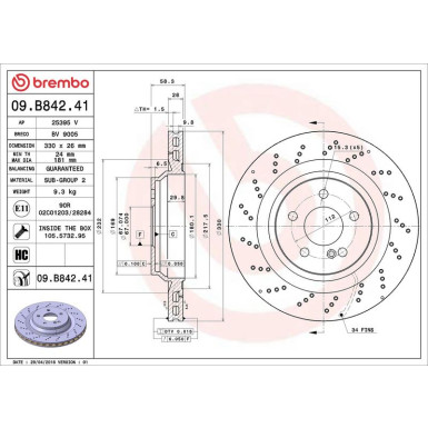 09.B842.41 Bremsscheibe PRIME LINE - UV Coated