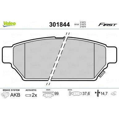 Valeo | Bremsbelagsatz, Scheibenbremse | 301844