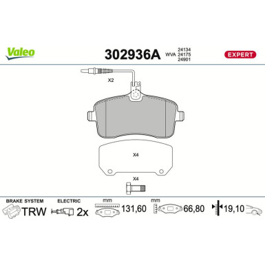 Valeo Bremsbelagsatz, Scheibenbremse EXPERT 302936A