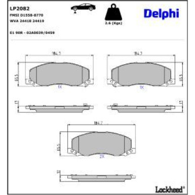 Delphi Bremsbelagsatz, Scheibenbremse LP2082