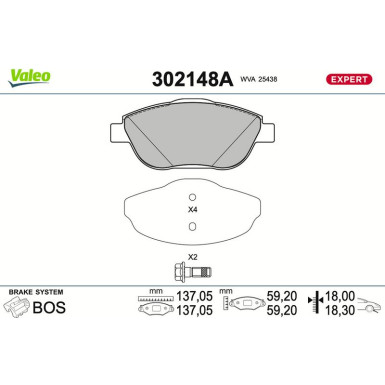 Valeo | Bremsbelagsatz, Scheibenbremse | 302148A