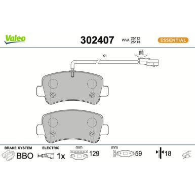 Valeo | Bremsbelagsatz, Scheibenbremse | 302407 Valeo | Bremsbelagsatz, Scheibenbremse | 302407