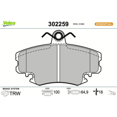 Valeo | Bremsbelagsatz, Scheibenbremse | 302259 Valeo | Bremsbelagsatz, Scheibenbremse | 302259