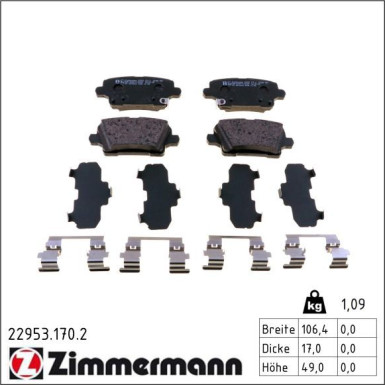 Zimmermann Bremsbelagsatz, Scheibenbremse 22953.170.2
