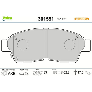Valeo Bremsbelagsatz, Scheibenbremse ESSENTIAL 301551
