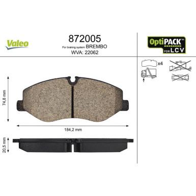 Valeo Bremsbelagsatz, Scheibenbremse OPTIPACK for LCV 872005