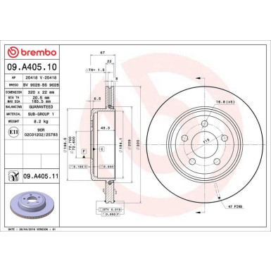 09.A405.11 Bremsscheibe PRIME LINE - UV Coated