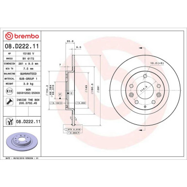 08.D222.11 Bremsscheibe PRIME LINE - UV Coated