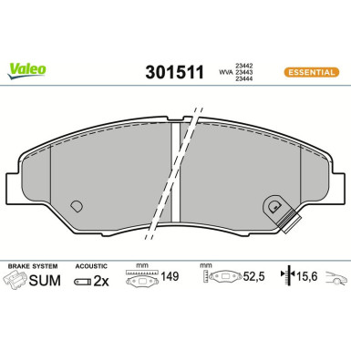 Valeo | Bremsbelagsatz, Scheibenbremse | 301511