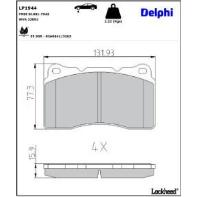Delphi Bremsbelagsatz, Scheibenbremse LP1944
