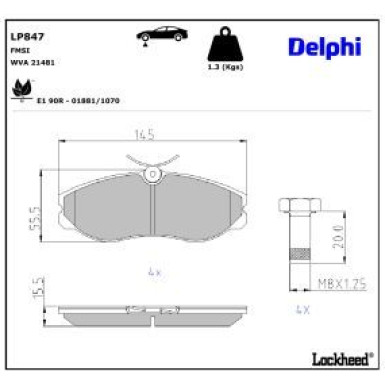 Delphi Bremsbelagsatz, Scheibenbremse LP847