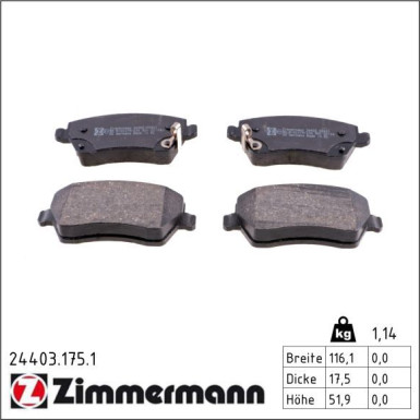 Zimmermann Bremsbelagsatz, Scheibenbremse 24403.175.1