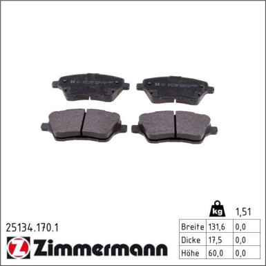 Zimmermann Bremsbelagsatz, Scheibenbremse 25134.170.1