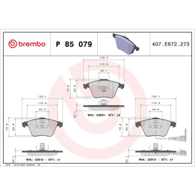 Brembo Bremsbelagsatz, Scheibenbremse PRIME LINE P 85 079