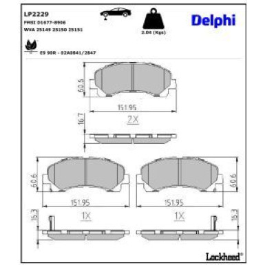 Delphi Bremsbelagsatz, Scheibenbremse LP2229
